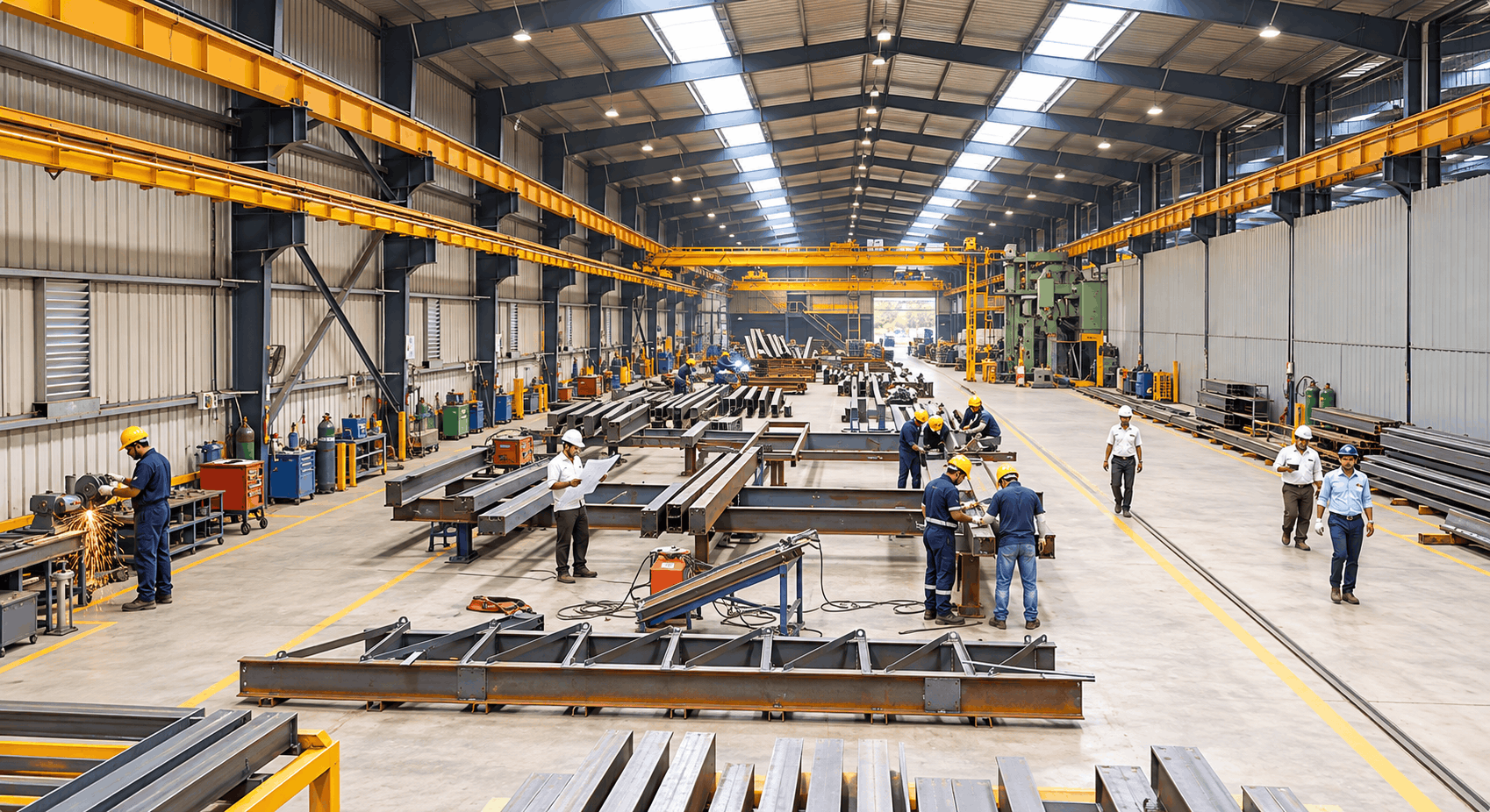 PEB steel structure under construction
